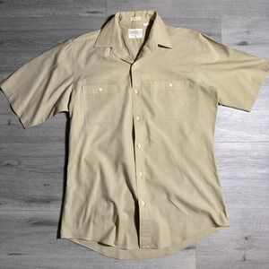 Vintage Gimbels Work Shirt Tan Button Up USA Dept Store Mens M